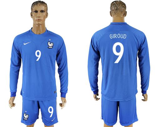 France #9 Giroud Home Long Sleeves Soccer Country Jersey